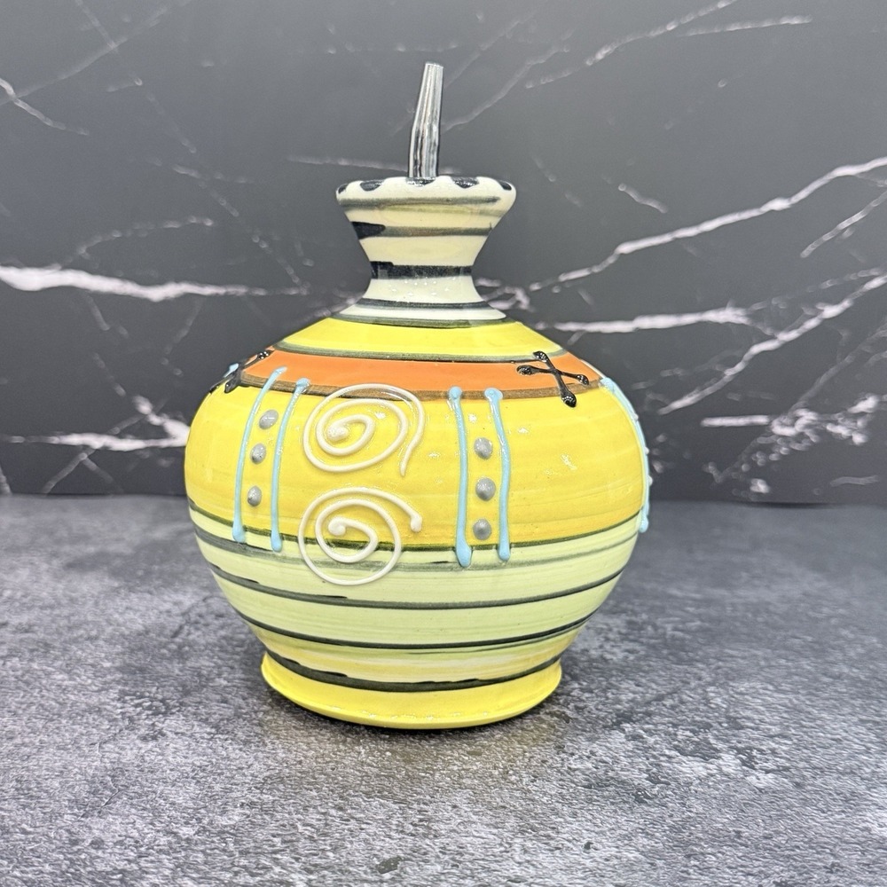 Hand Thrown Pottery Oil Cruet Signed Polly Whimsical Studio Art Vessel